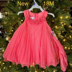 New coral colored dress withh white polka dots and bloomers